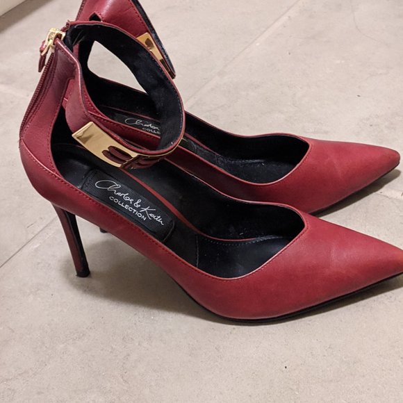 Charles and Keith Red Pumps w/ Ankle Strap/Cuff - Picture 9 of 12